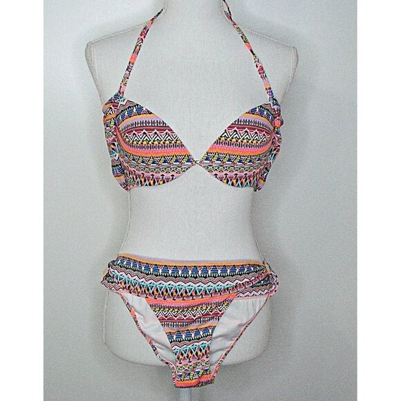 Victoria's Secret The Hottie Cheeky Swim 2 Piece Bikini Set Aztec Neon 32D Small - Picture 1 of 12